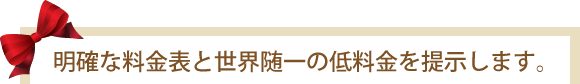 明確な料金表と世界随一の低料金を提示します。