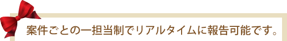 案件ごとの一担当制でリアルタイムに報告可能です。